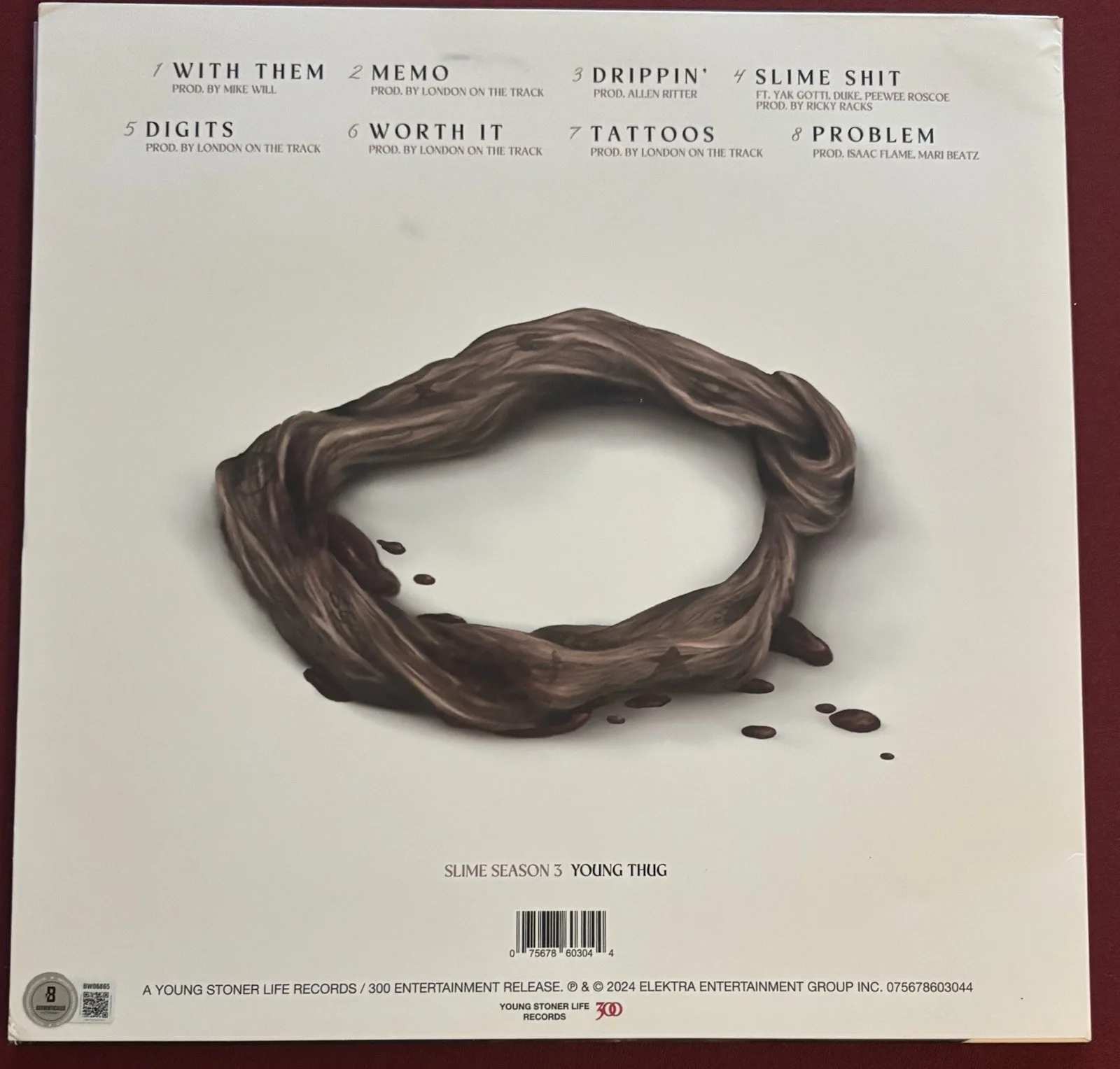 Young Thug Thugger Rapper Signed Auto Slime Season 3 Vinyl Beckett COA Cert, изображение 2