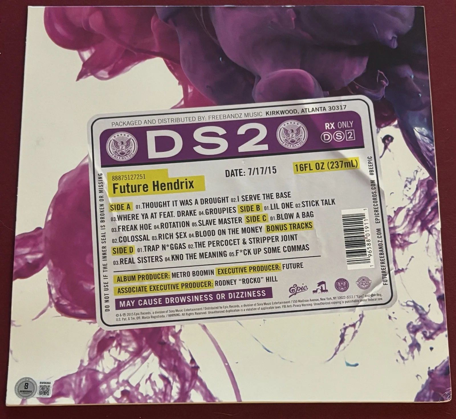 Future Rapper Honest Signed Autographed “DS2” Vinyl Record LP Beckett Certified, image 2