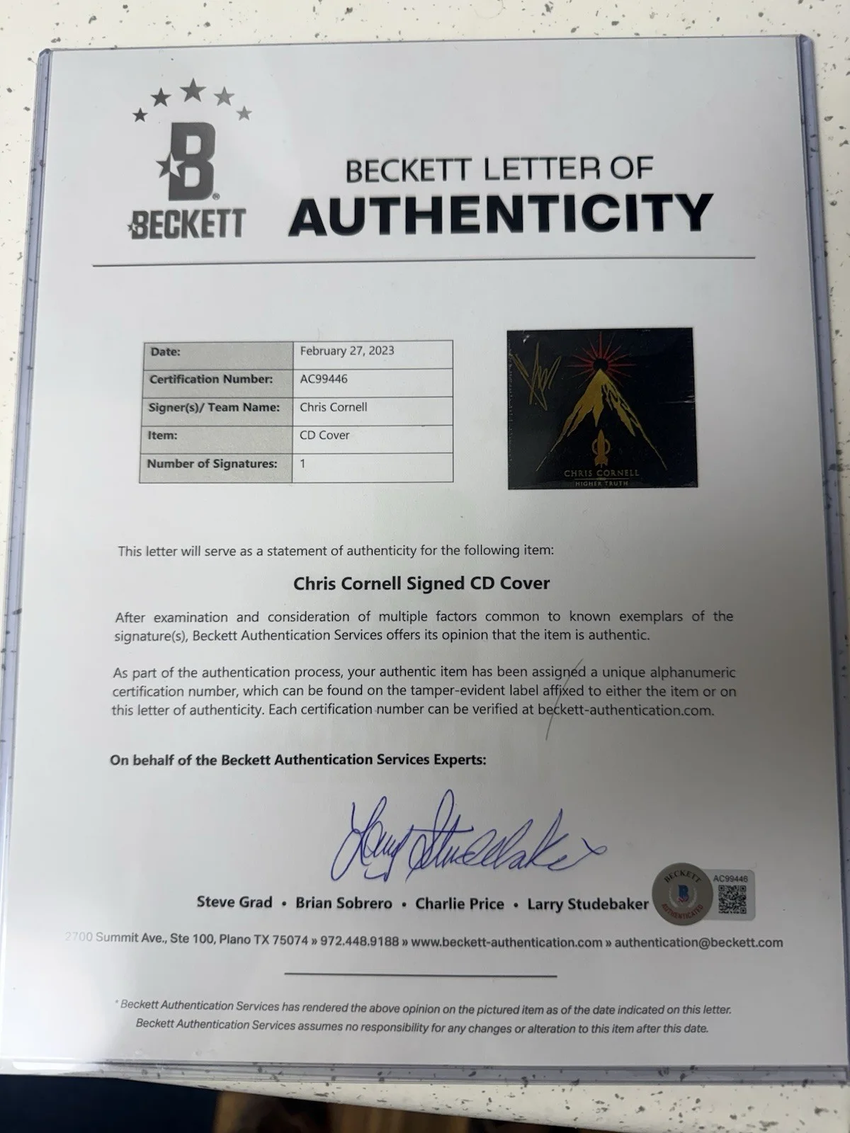 Chris Cornell signed autograph Higher Truth CD - Beckett Authentication - Mint, image 2