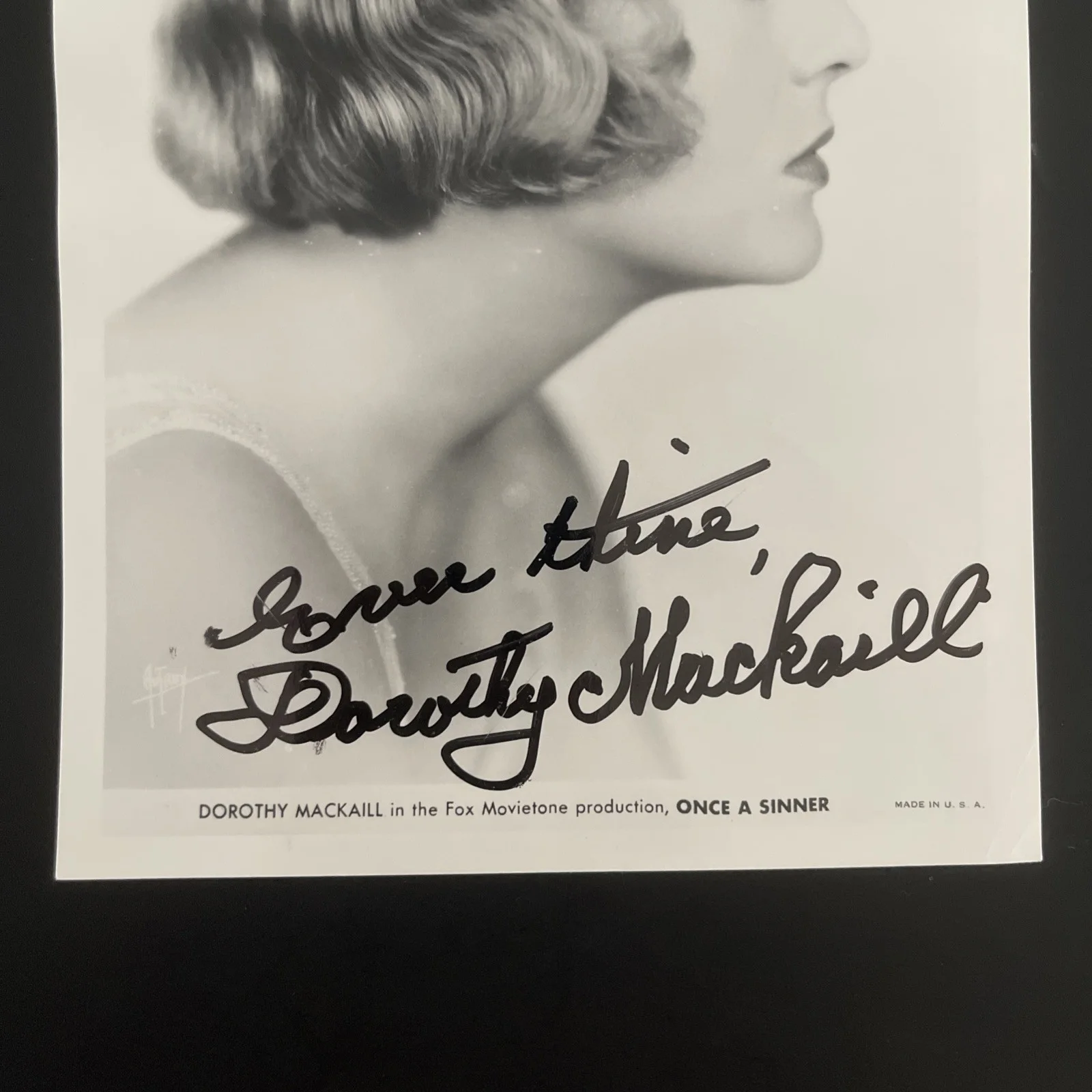 DOROTHY MACKAILL Once A Sinner: Hand Signed Celebrity Photo 5 x 7” / KSK, image 2