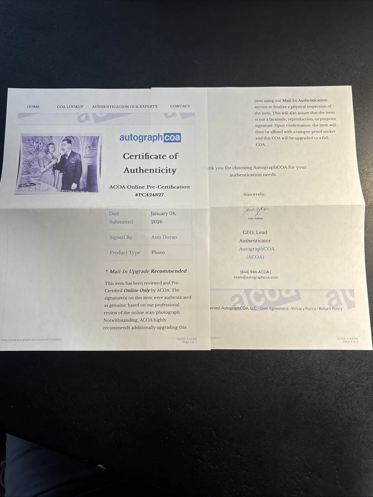 Ann Doran — Ann Doran Signed Photo Autograph ACOA Classic Hollywood Actress Vintage B&W, изображение 4