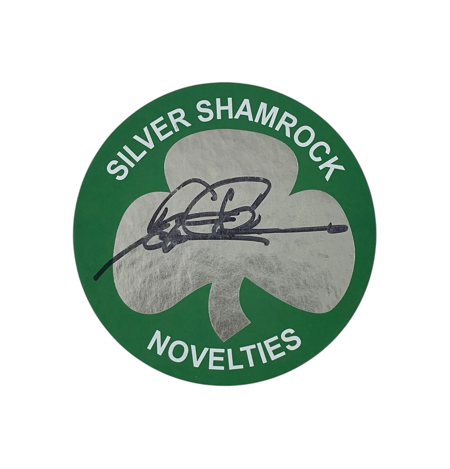 Tom Atkins — Tom Atkins Signed Halloween III Season of the Witch Silver Shamrock Coaster ACOA, изображение 2