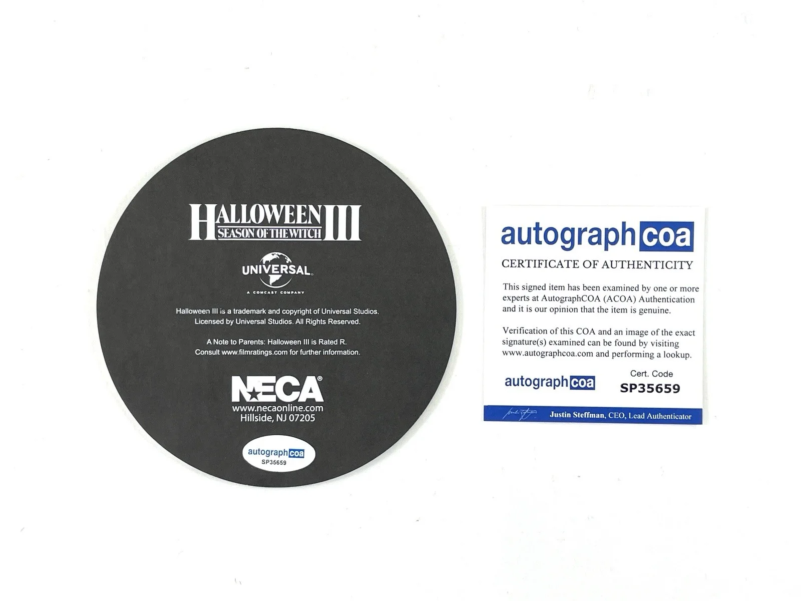 Tom Atkins — Tom Atkins Signed Halloween III Season of the Witch Silver Shamrock Coaster ACOA, изображение 3