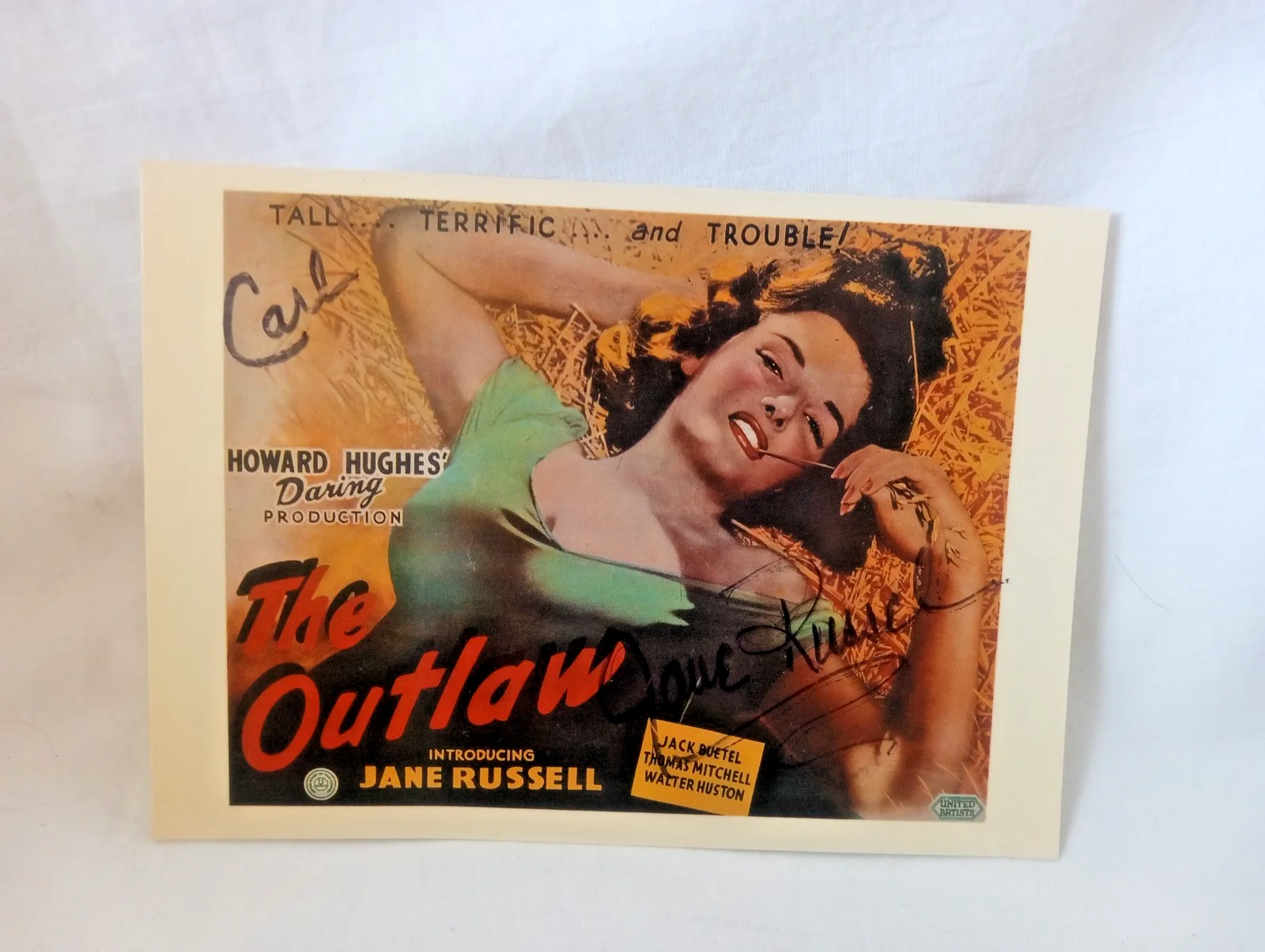 Jane Russell — Jane Russell Authentic Hand Signed Photo Autograph Postcard THE OUTLAW
