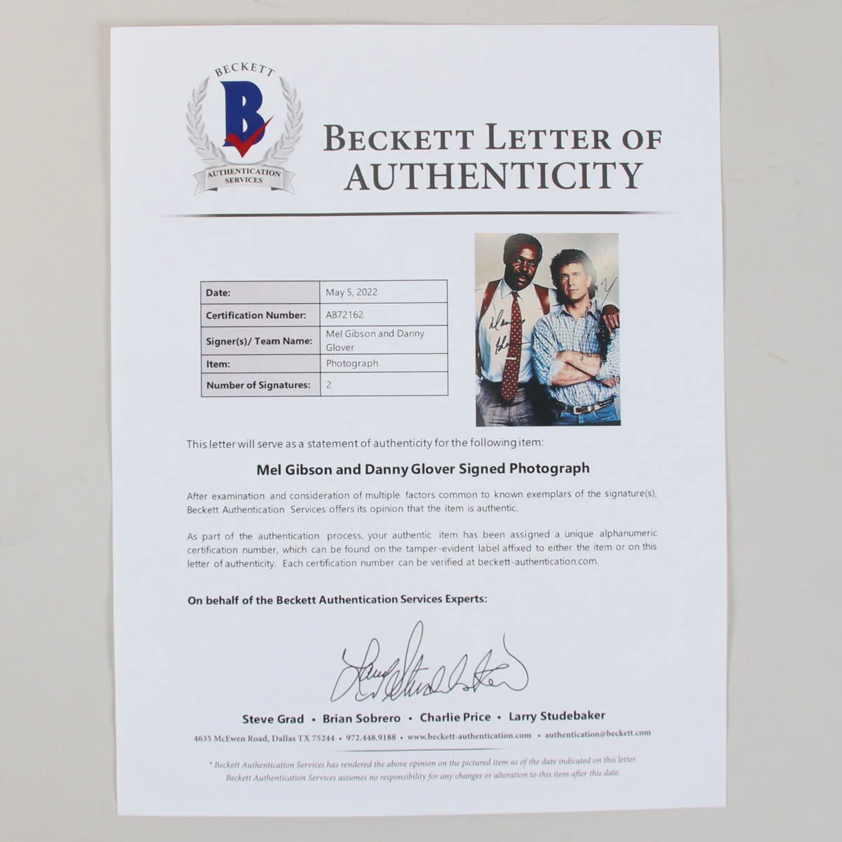 Mel Gibson & Danny Glover Signed Photo 11x14 Lethal Weapon - COA BAS, изображение 5