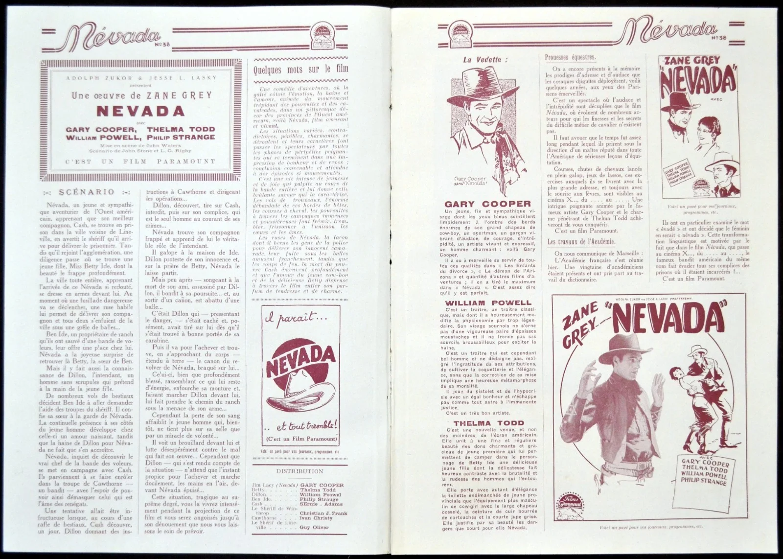 NEVADA 1927 Gary Cooper, Thelma Todd, William Powell FRENCH PRESSBOOK, изображение 2