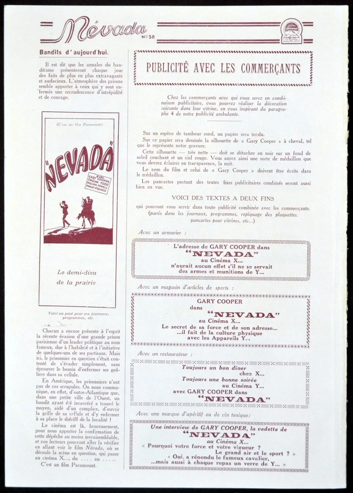 NEVADA 1927 Gary Cooper, Thelma Todd, William Powell FRENCH PRESSBOOK, изображение 5