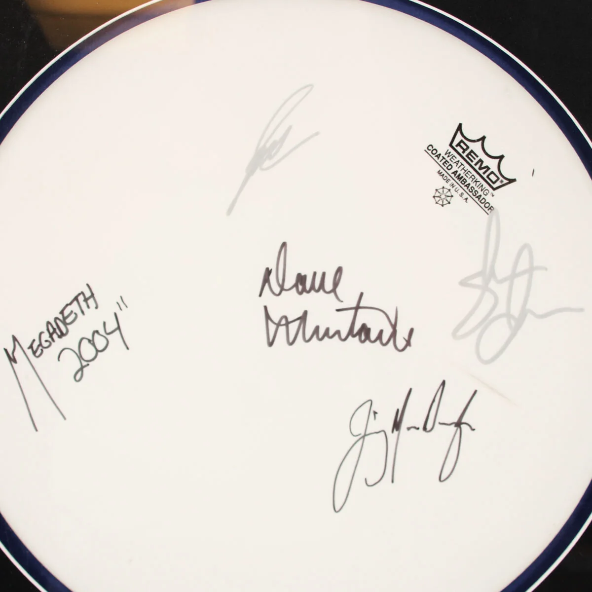 Megadeth 2004" Band Signed Drumhead Display (4) - COA JSA, image 4