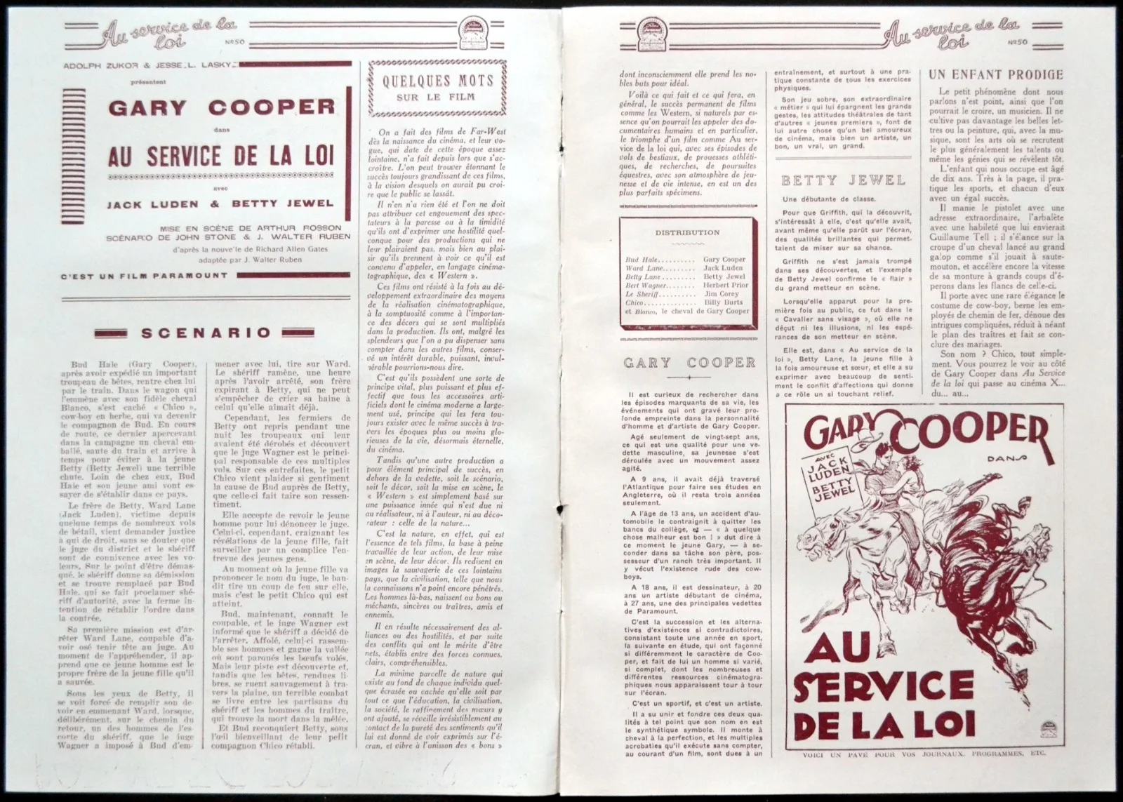 LAST OUTLAW 1927 Gary Cooper, Jack Luden, Betty Jewel FRENCH PRESSBOOK, изображение 2