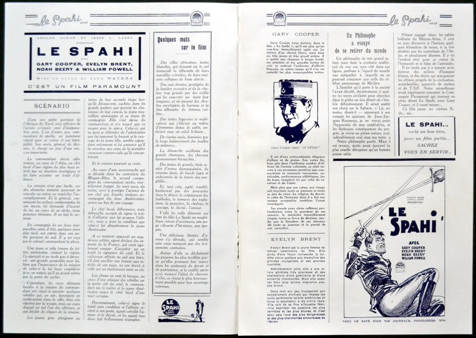 BEAU SABREUR 1928 Gary Cooper, Evelyn Brent, Noah Beery FRENCH PRESSBOOK, image 2