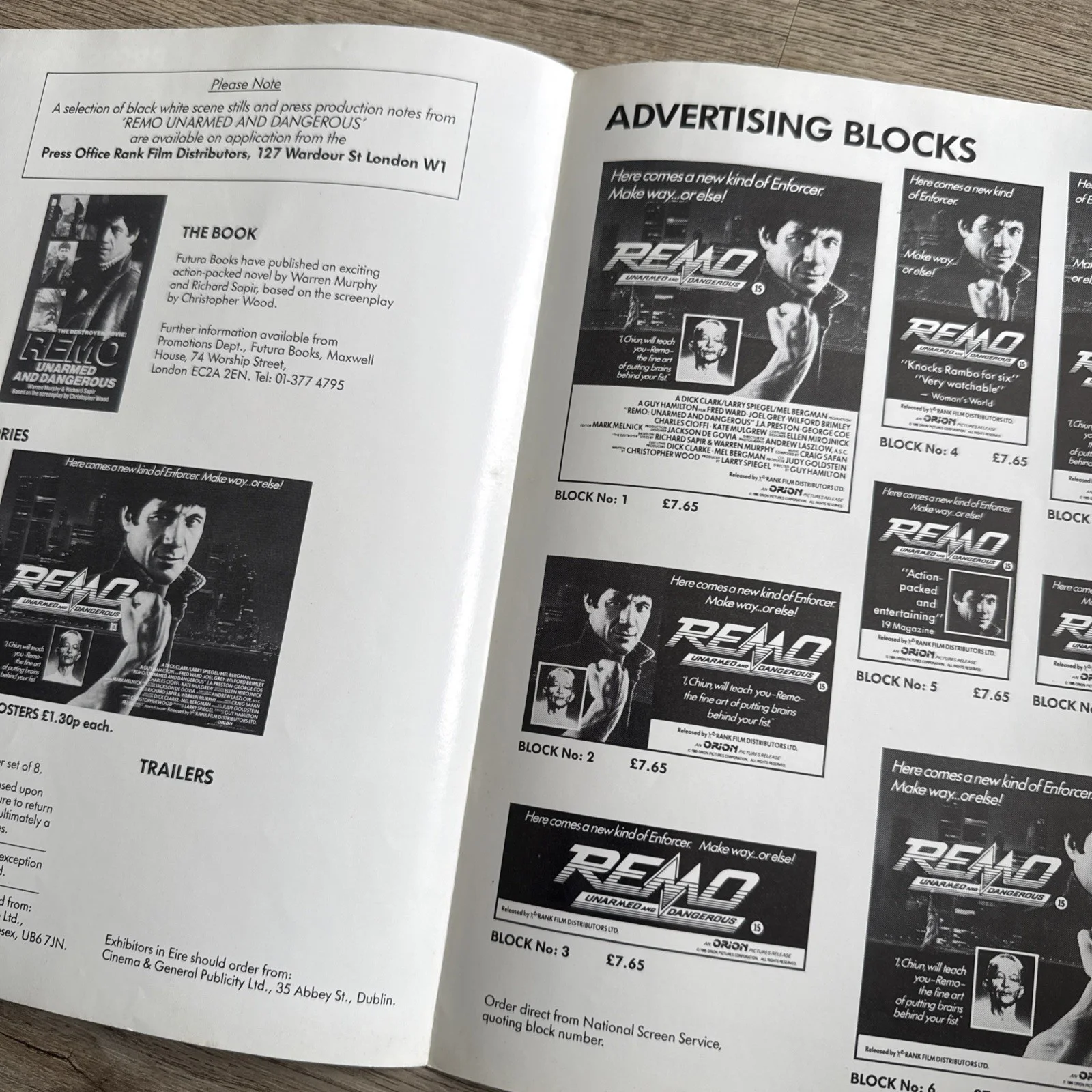 REMO Unarmed And Dangerous Fred Ward Guy Hamilton UK Cinema Campaign Press Book, image 2