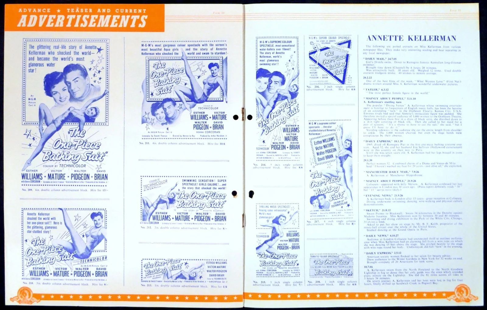 ONE-PIECE BATHING SUIT 1952 Esther Williams, Victor Mature UK PRESSBOOK, изображение 2