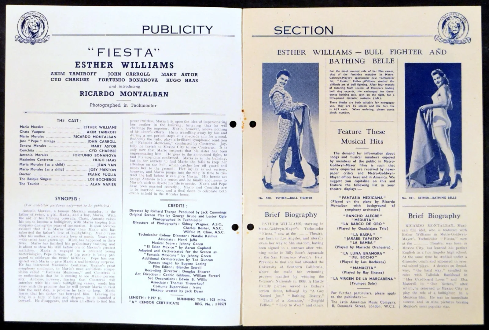 FIESTA 1947 Esther Williams, Akim Tamiroff, Cyd Charisse UK CAMPAIGN BOOK, изображение 2