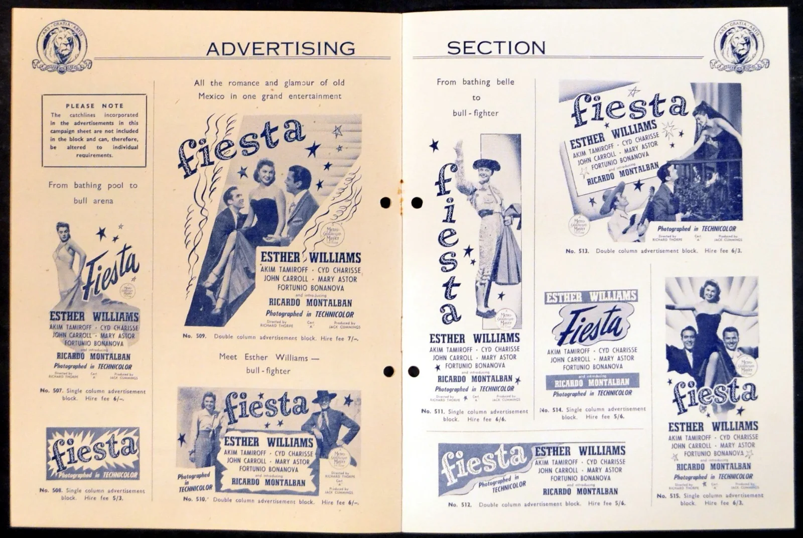 FIESTA 1947 Esther Williams, Akim Tamiroff, Cyd Charisse UK CAMPAIGN BOOK, изображение 3