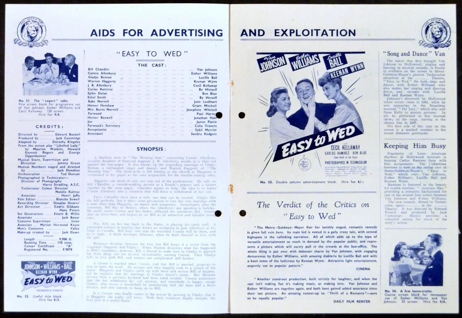 EASY TO WED 1946 Van Johnson, Esther Williams, Lucille Ball UK PRESSBOOK, изображение 2