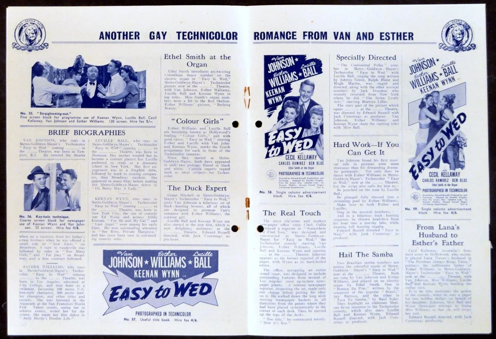 EASY TO WED 1946 Van Johnson, Esther Williams, Lucille Ball UK PRESSBOOK, изображение 3