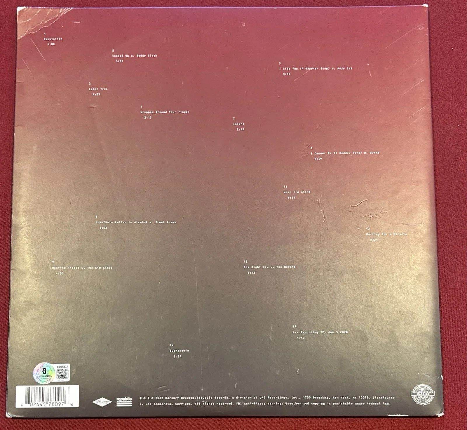 Post Malone Signed Autographed Twelve Carat Toothache Album Vinyl Beckett COA, image 2
