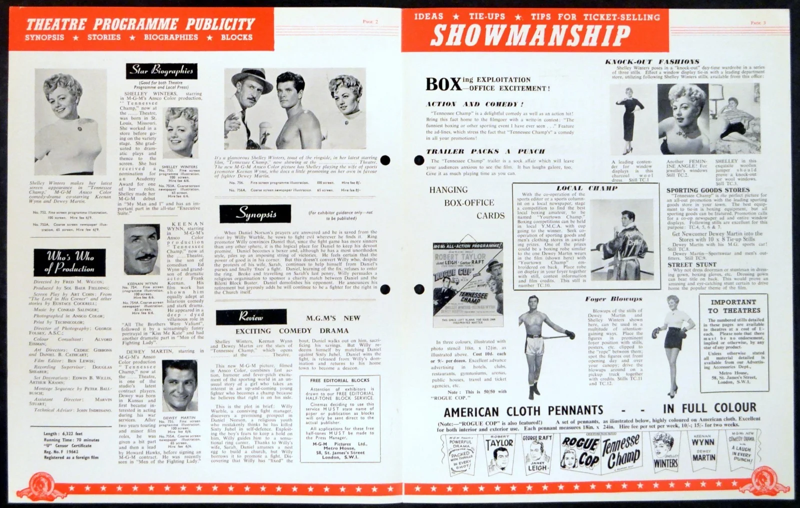TENNESSEE CHAMP 1954 Shelley Winters, Keenan Wynn, Dewey Martin UK PRESSBOOK, изображение 2