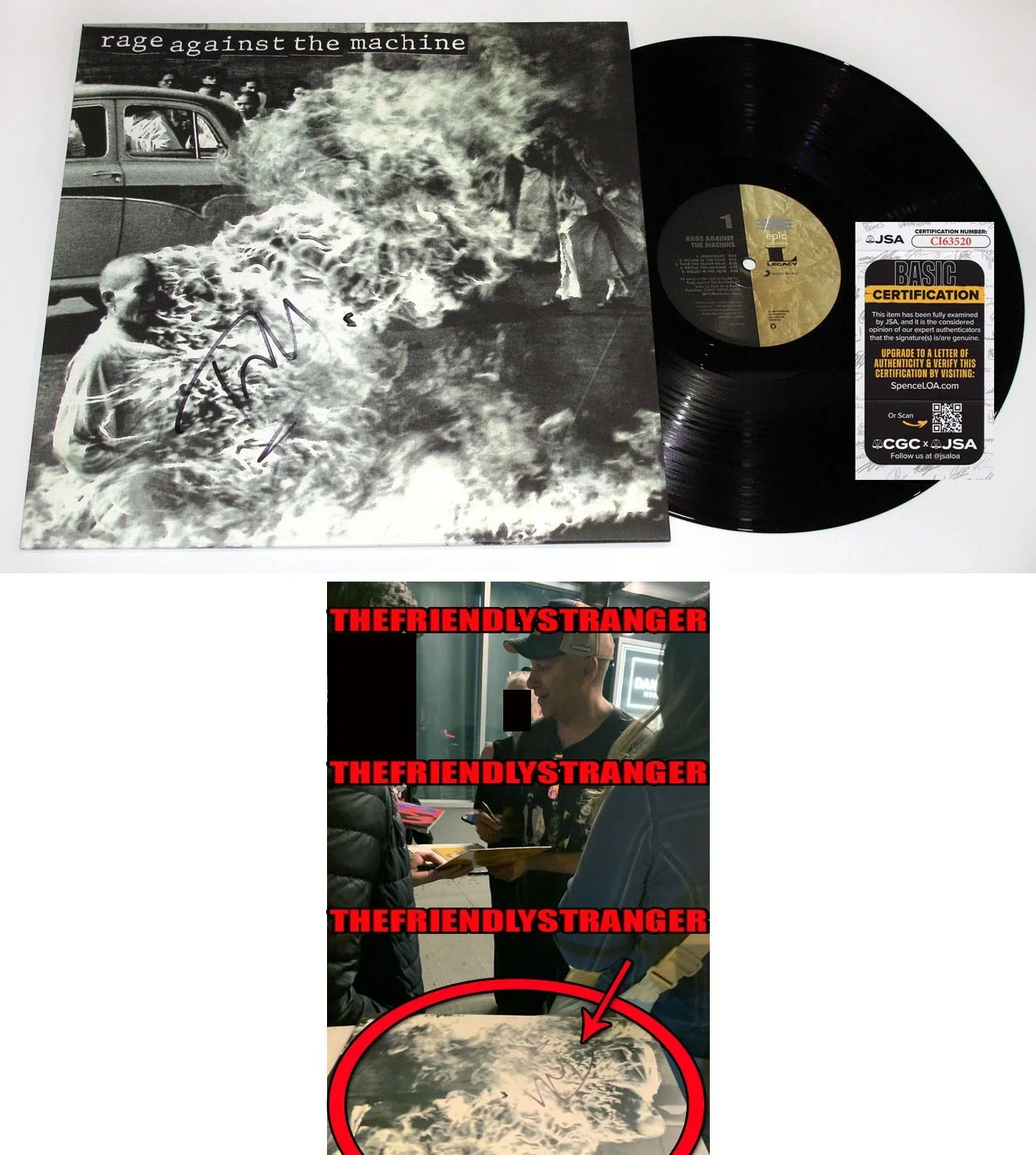 Tom Morello — Tom Morello signed "RAGE AGAINST THE MACHINE" Vinyl Album EXACT PROOF a JSA COA