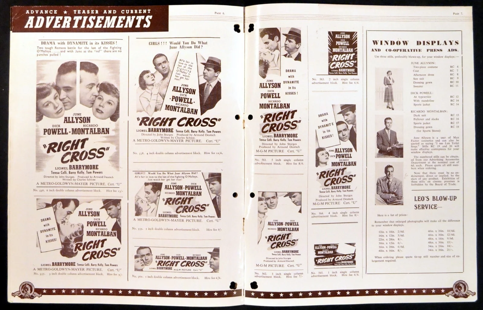 RIGHT CROSS 1950 June Allyson, Dick Powell, Ricardo Montalban UK PRESSBOOK, image 2