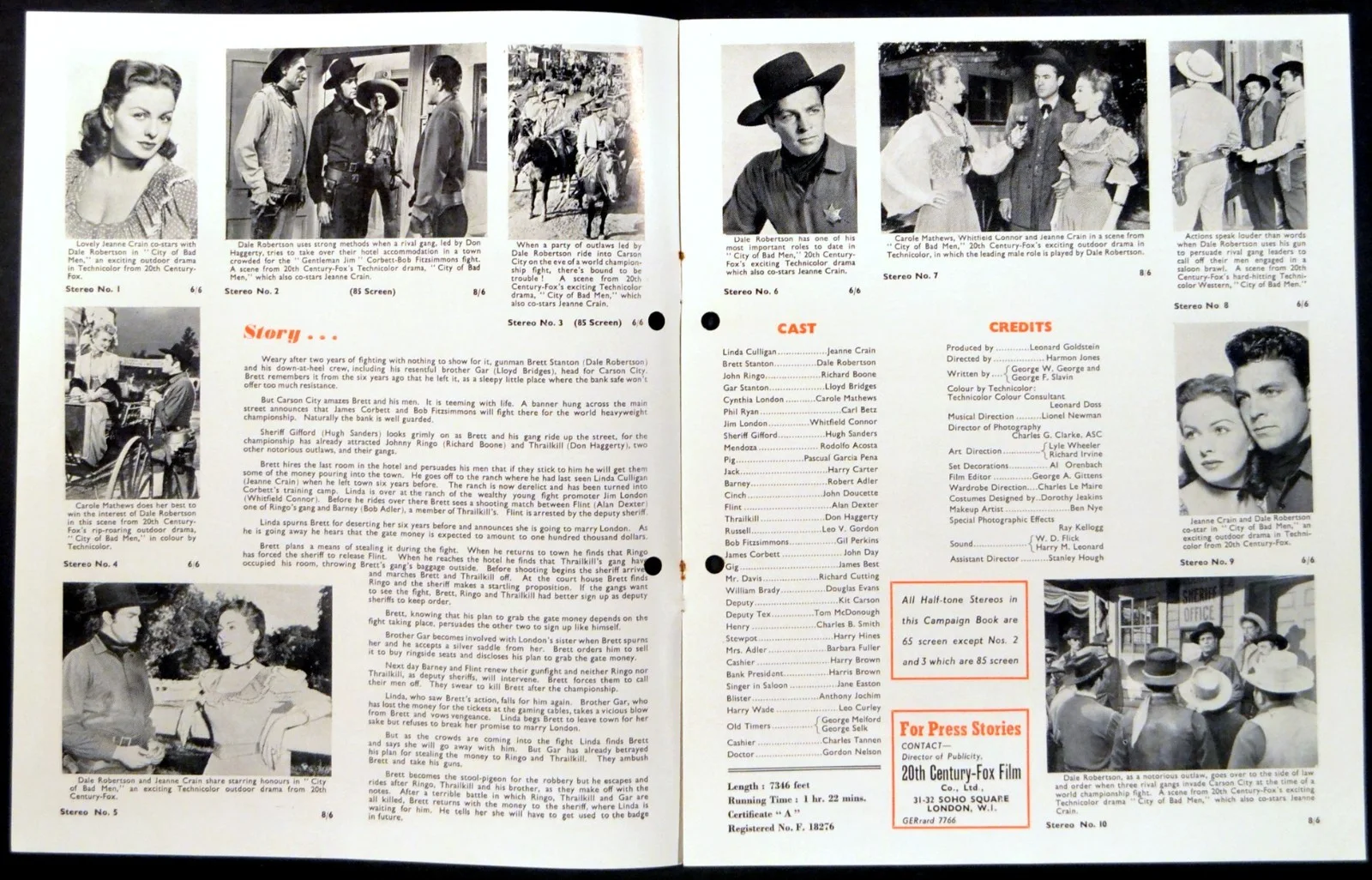 CITY OF BAD MEN 1953 Jeanne Crain, Dale Robertson Richard Boone UK CAMPAIGN BOOK, изображение 2