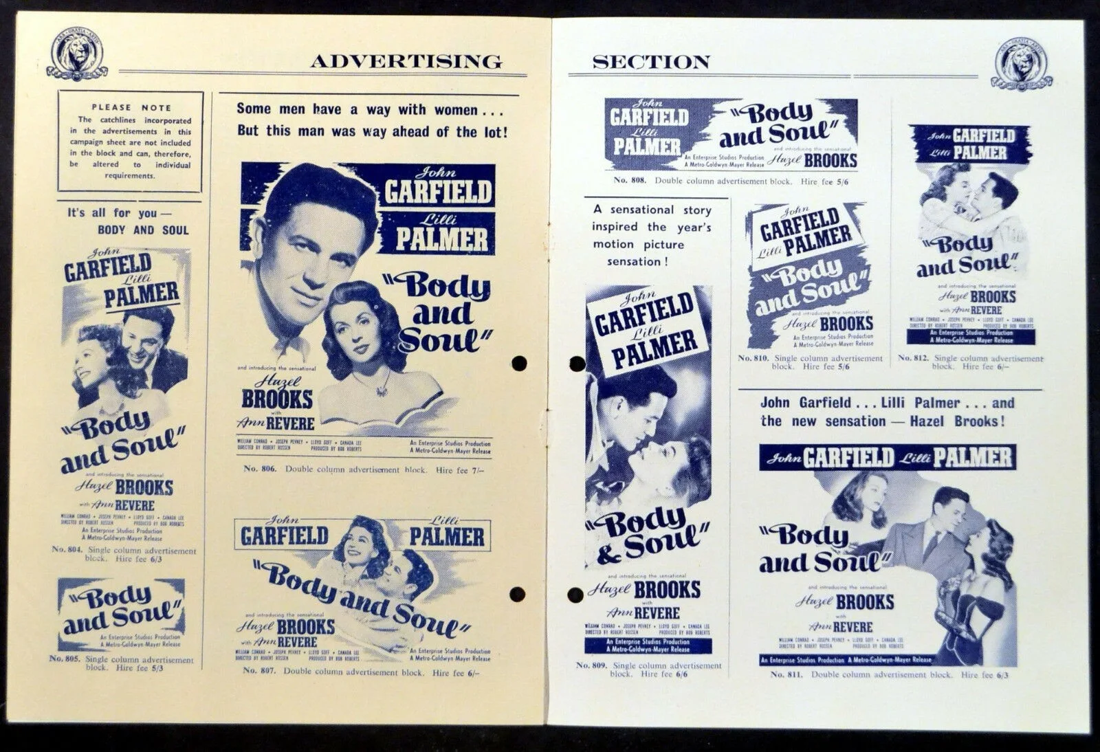 BODY AND SOUL 1947 John Garfield, Lilli Palmer, Hazel Brooks UK CAMPAIGN BOOK, изображение 4