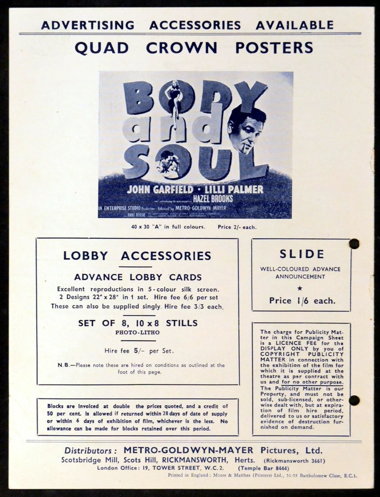 BODY AND SOUL 1947 John Garfield, Lilli Palmer, Hazel Brooks UK CAMPAIGN BOOK, изображение 5