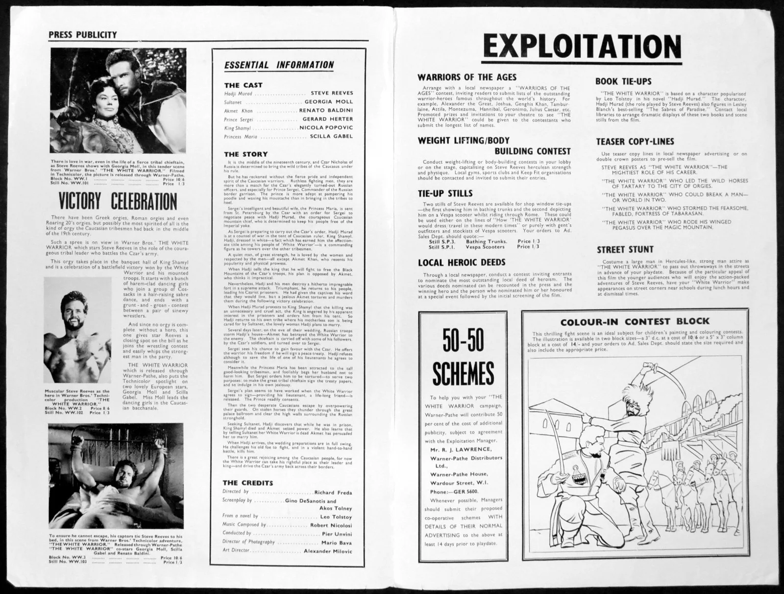 WHITE WARRIOR 1959 Steve Reeves, Giorgia Moll, Renato Baldini UK CAMPAIGN BOOK, image 2