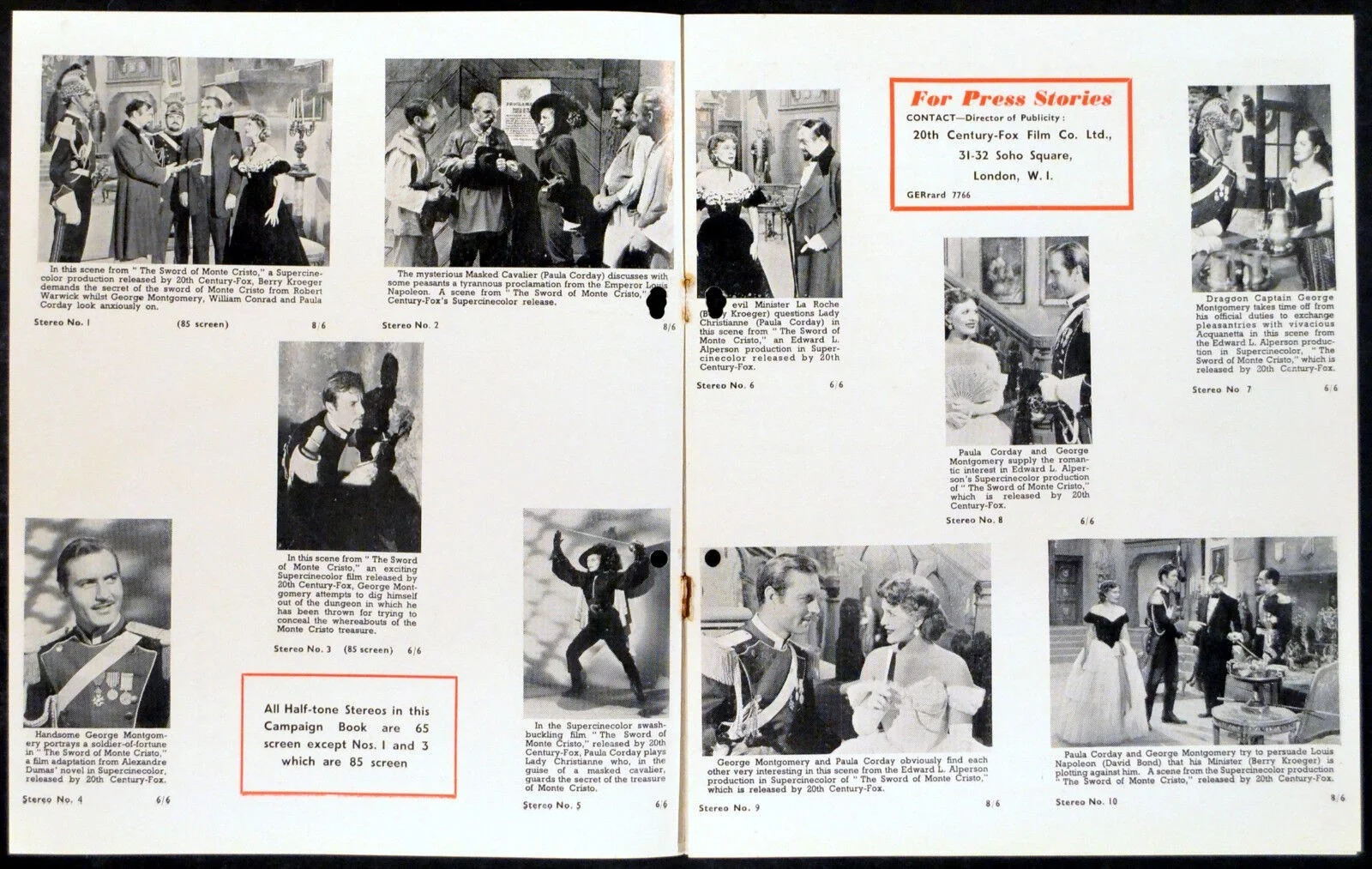 SWORD OF MONTE CRISTO 1951 George Montgomery, Rita Corday UK CAMPAIGN BOOK, изображение 2