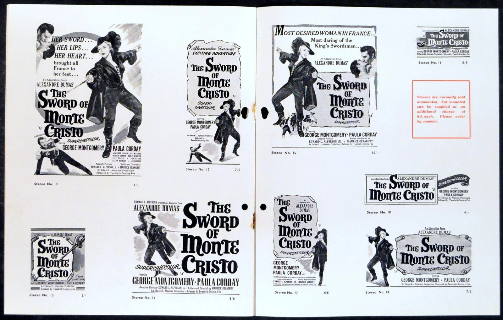 SWORD OF MONTE CRISTO 1951 George Montgomery, Rita Corday UK CAMPAIGN BOOK, изображение 3