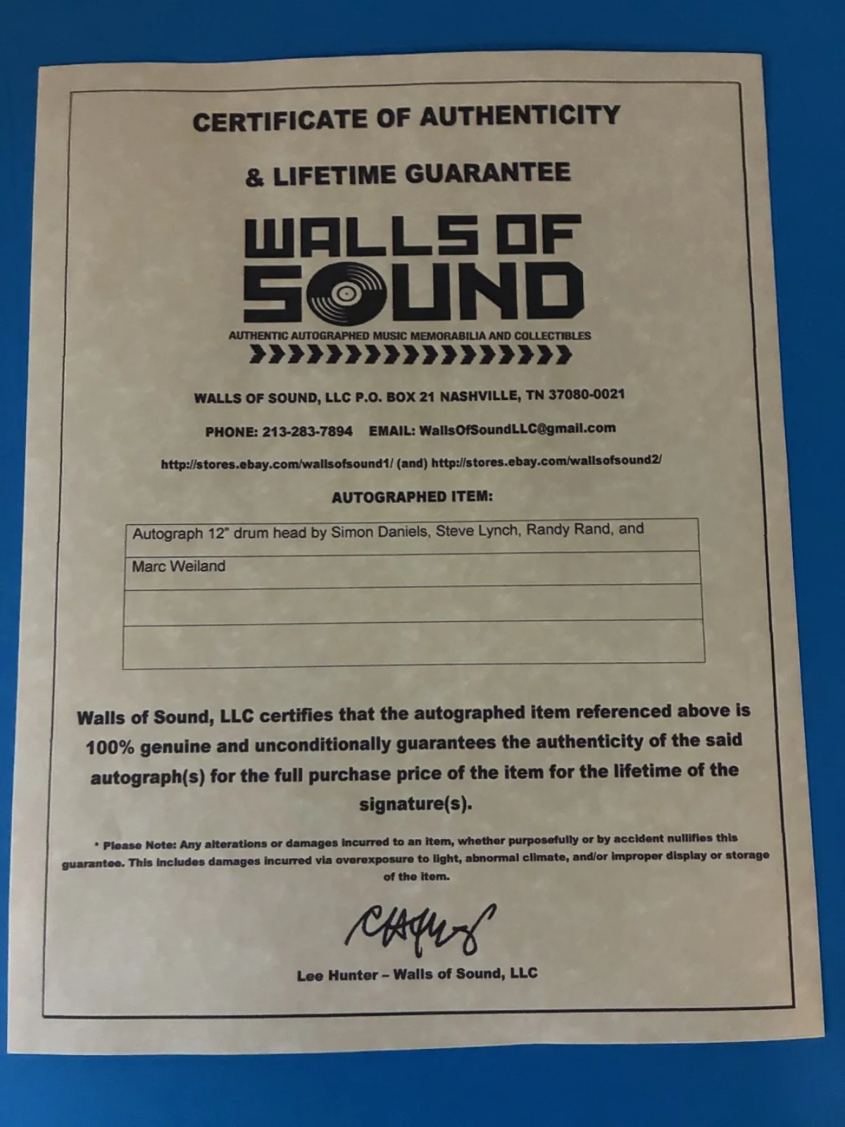 Autograph Band Original Signed 12" Drumhead COA, image 2