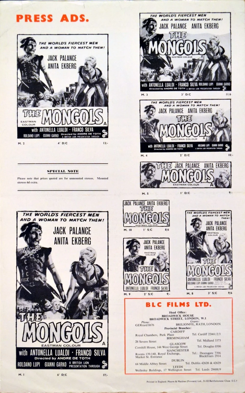 MONGOLS 1961 Anita Ekberg, Jack Palance UK PRESSBOOK, изображение 2