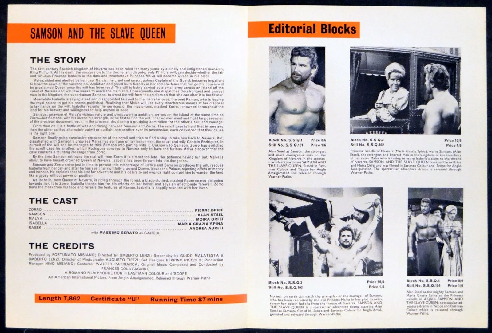 SAMSON AND THE SLAVE QUEEN 1962 Pierre Brice, Sergio Ciani UK CAMPAIGN BOOK, изображение 2