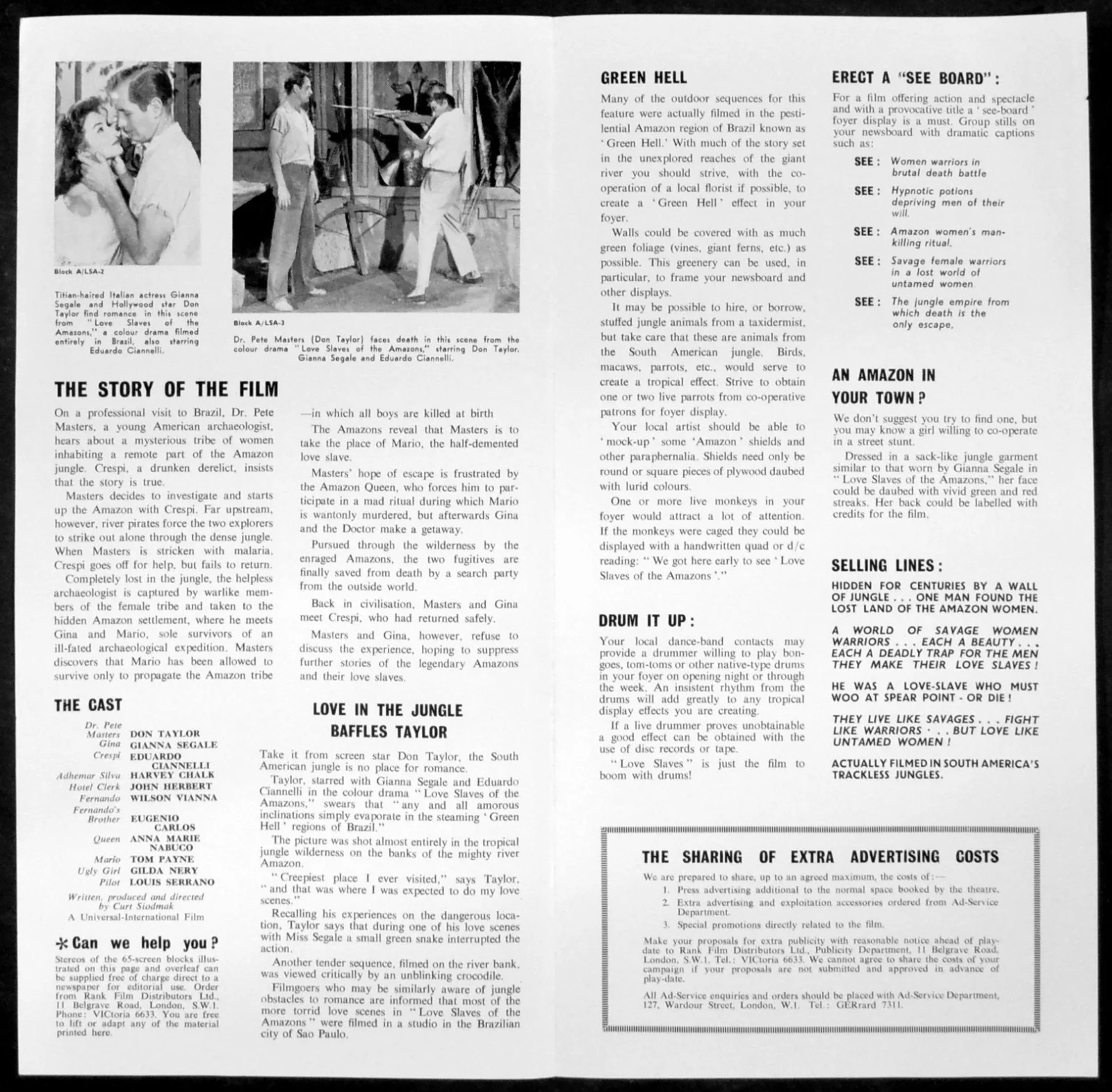 LOVE SLAVES OF THE AMAZON 1957 Don Taylor, Eduardo Ciannelli UK PRESSBOOK, изображение 2