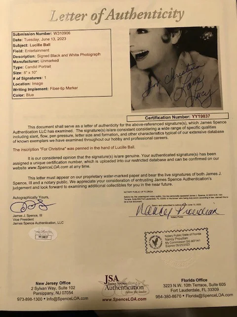 LUCILLE BALL — LUCILLE BALL SIGNED PICTURE LOA JSA, image 2