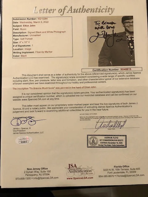 ELTON JOHN SIGNED PICTURE LOA JSA, image 2