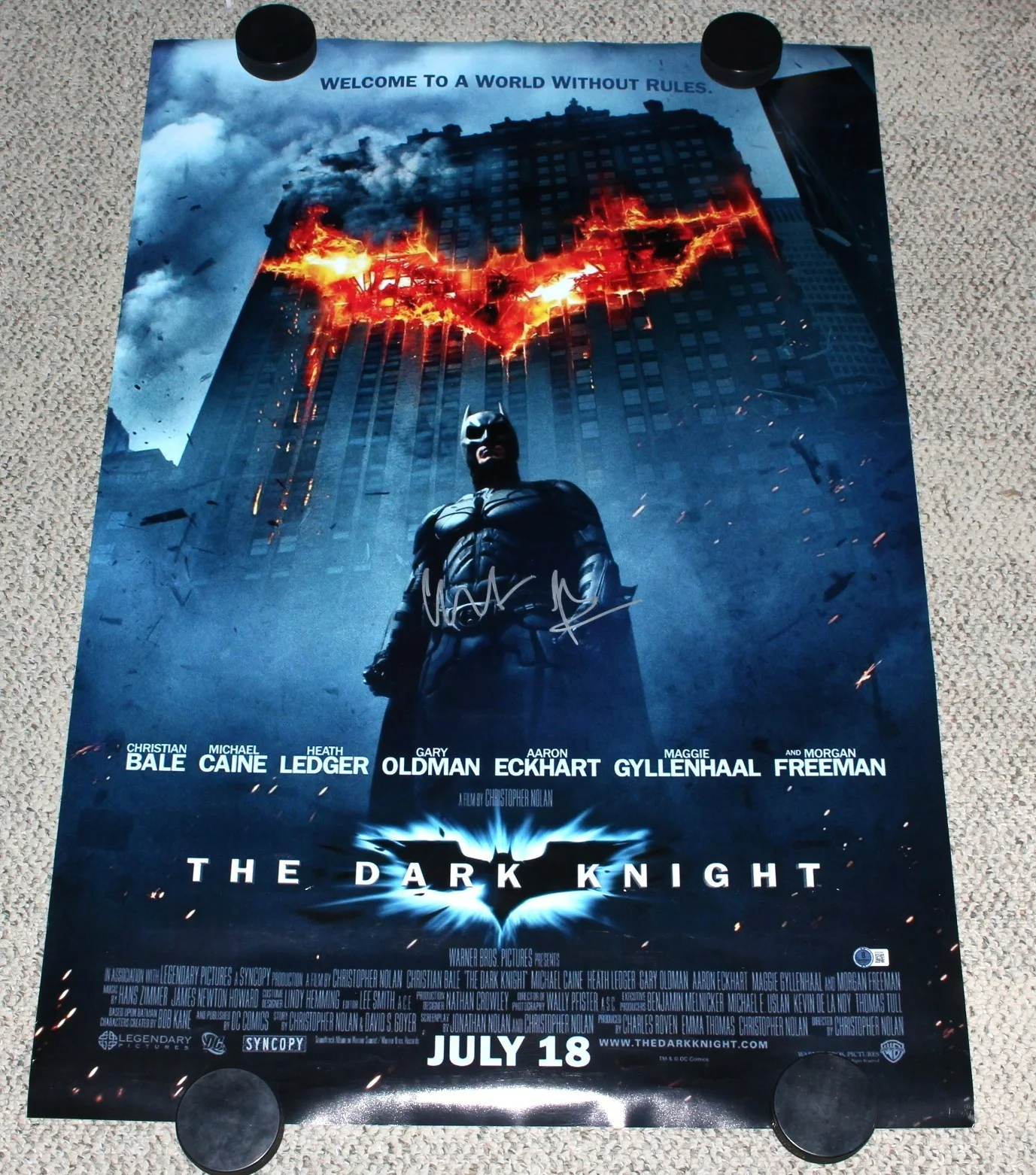 Christian Bale — CHRISTIAN BALE SIGNED THE DARK KNIGHT F/S 27x40 MOVIE POSTER BATMAN BECKETT COA, изображение 4