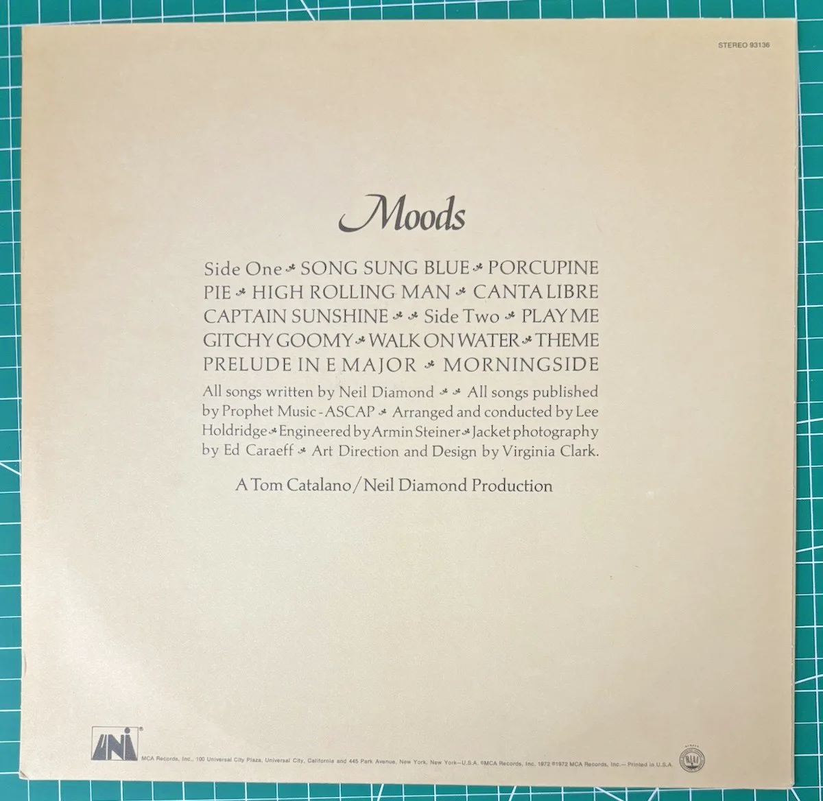 NEIL DIAMOND — NEIL DIAMOND - MOODS - SIGNED ALBUM COVER GA CERT "SONG SUNG BLUE", изображение 5