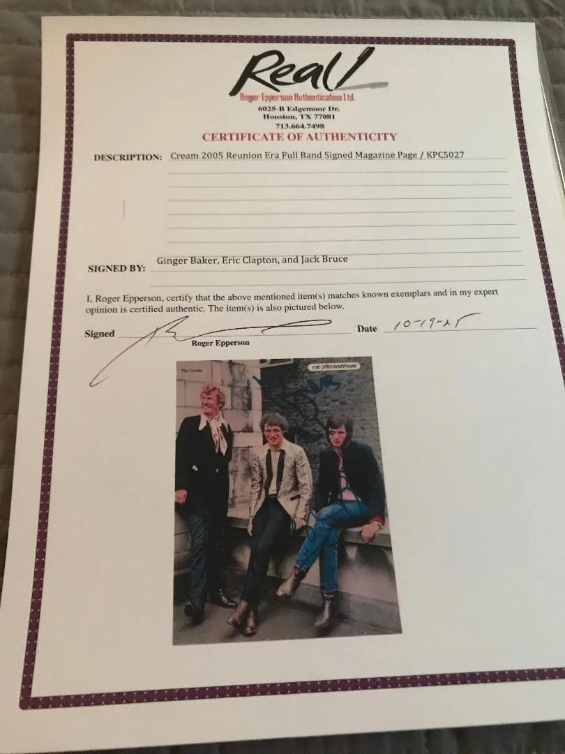 CREAM FULLY SIGNED MAGAZINE PAGE PHOTO 95' REUNION TOUR X3 FULL COA ROGER & JSA, изображение 5
