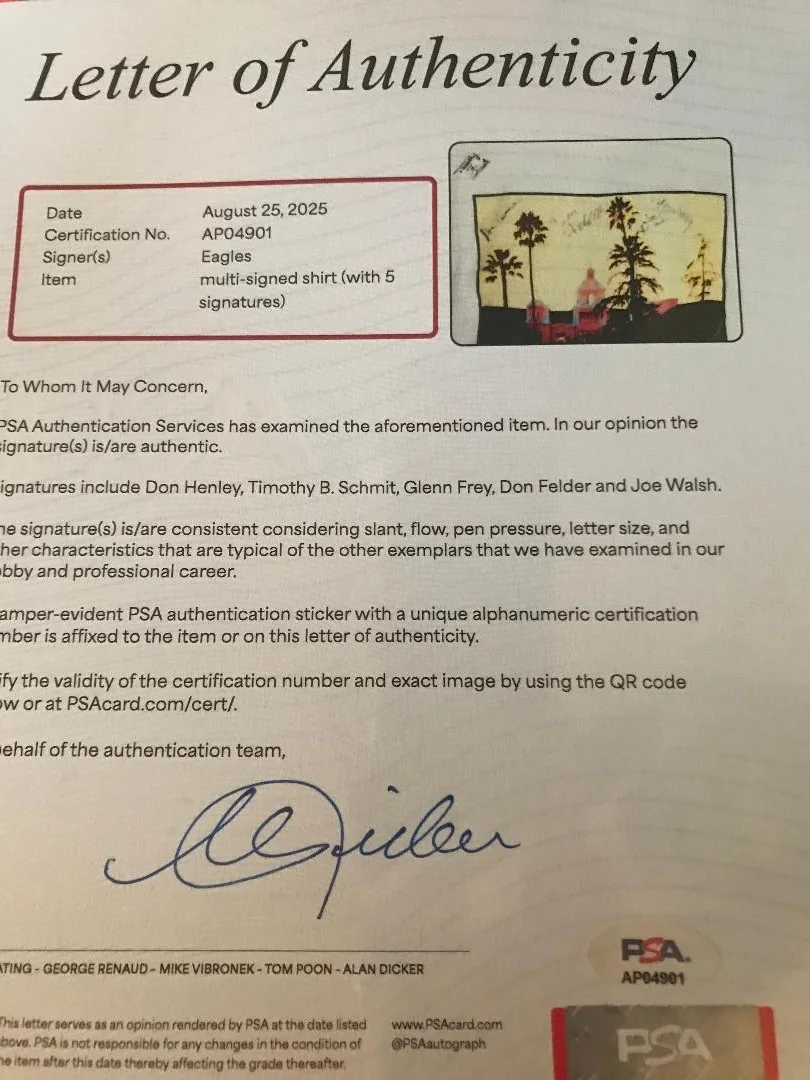 THE EAGLES FULLY SIGNED HELL FREEZES OVER T SHIRT X5 FULL COA FROM PSA INCLUDED!, изображение 5