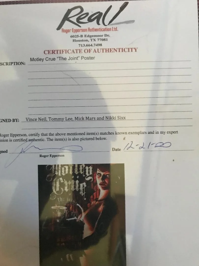 MOTLEY CRUE FULLY SIGNED HARD ROCK THE JOINT CONCERT POSTER FULL COA ROGER EPPER, изображение 4