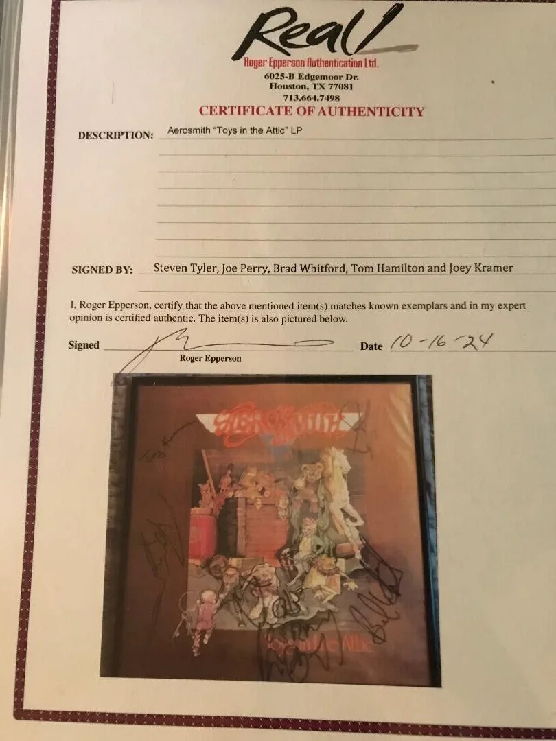 AEROSMITH TOYS IN THE ATTIC LP X5 FULL COA ROGER EPPERSON NEAR MINT CONDITION!!, image 2