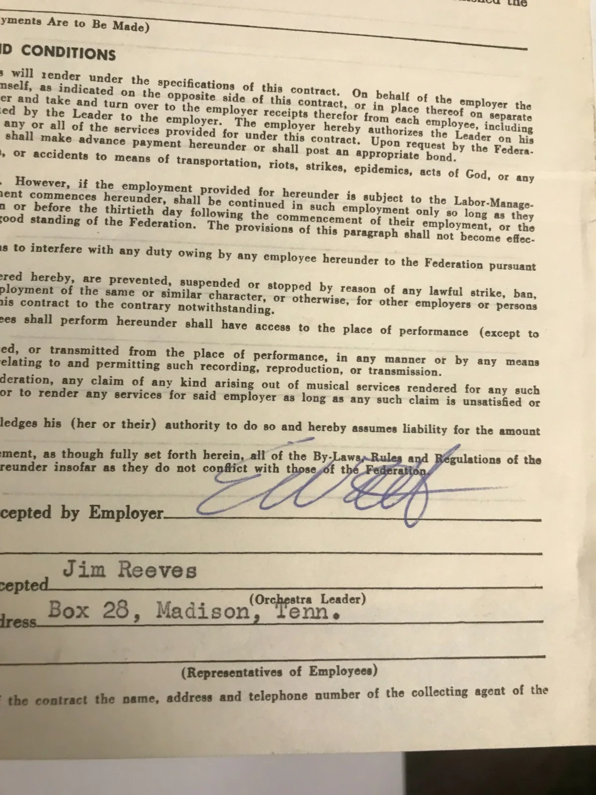 Watt employer — Jim Reeves Contract Big "D Jamboree 1958 Plantation Club 2 Performances Ed Watt, image 4