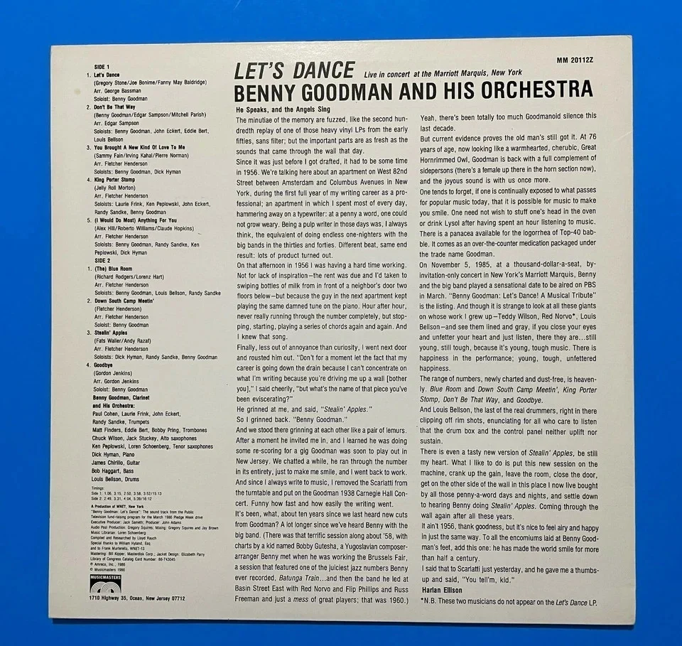 1986 Benny Goodman Signed Autographed Let's Dance LP Album Vinyl, image 5