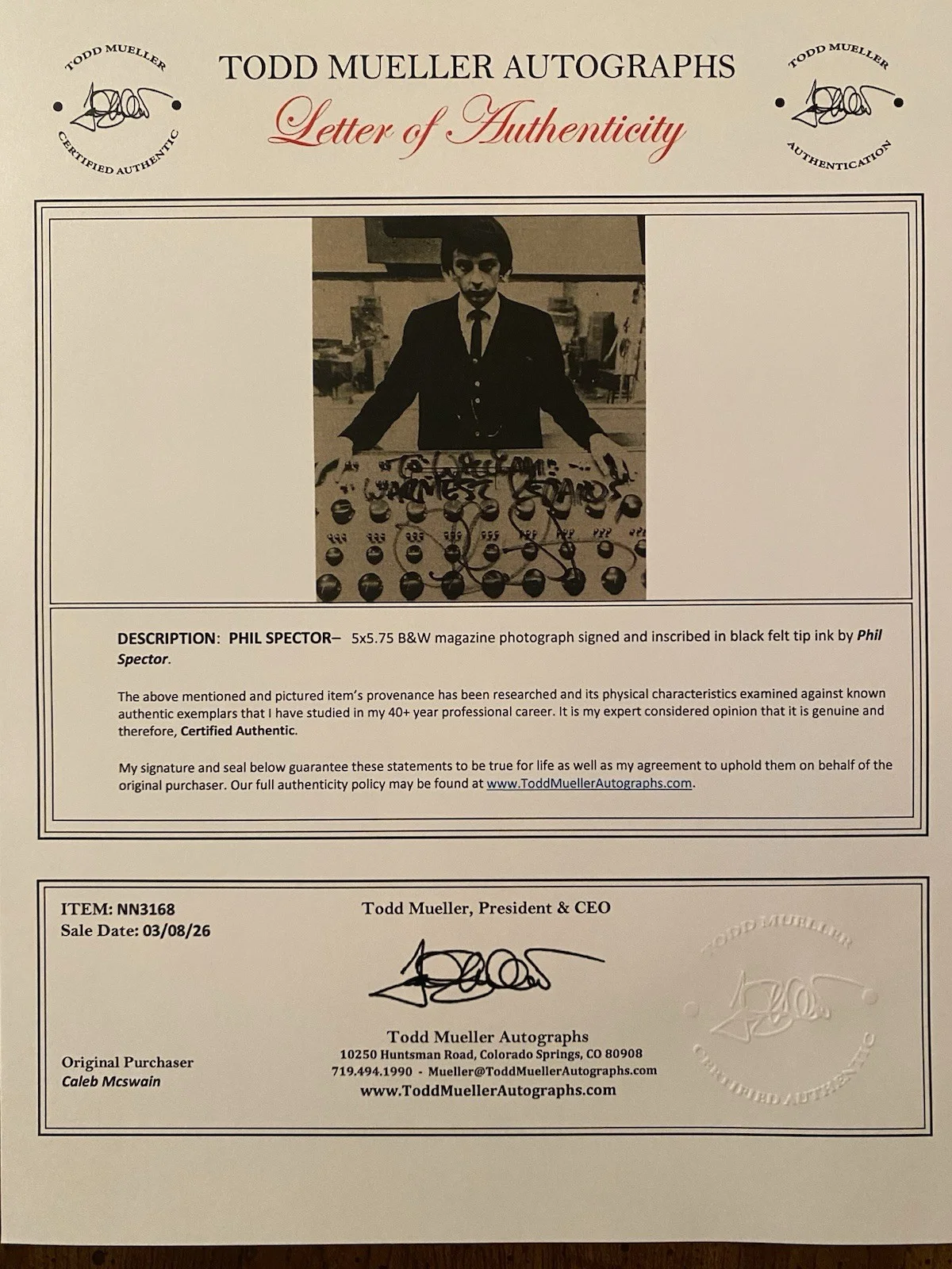 Phil Spector Signed Autographed Photo With COA Music Producer, image 4