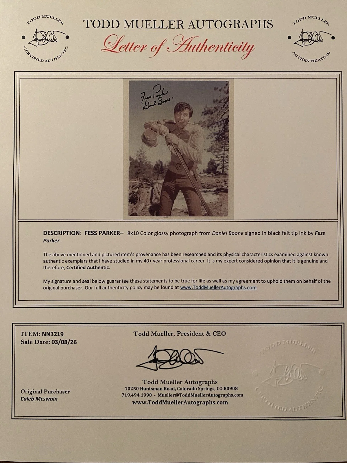 Fess Parker — Fess Parker Signed Autographed Daniel Boone Photo With COA RARE INSCRIPTION, изображение 4