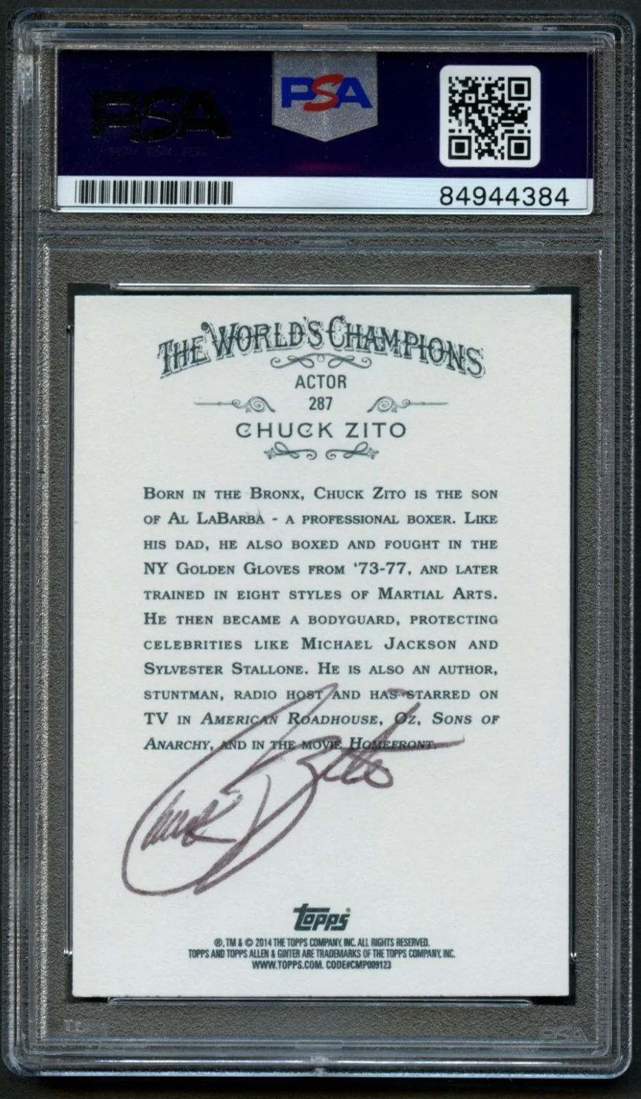 Chuck Zito #287 signed TWICE autograph 2014 Topps Allen & Ginter Actor BAS, изображение 2