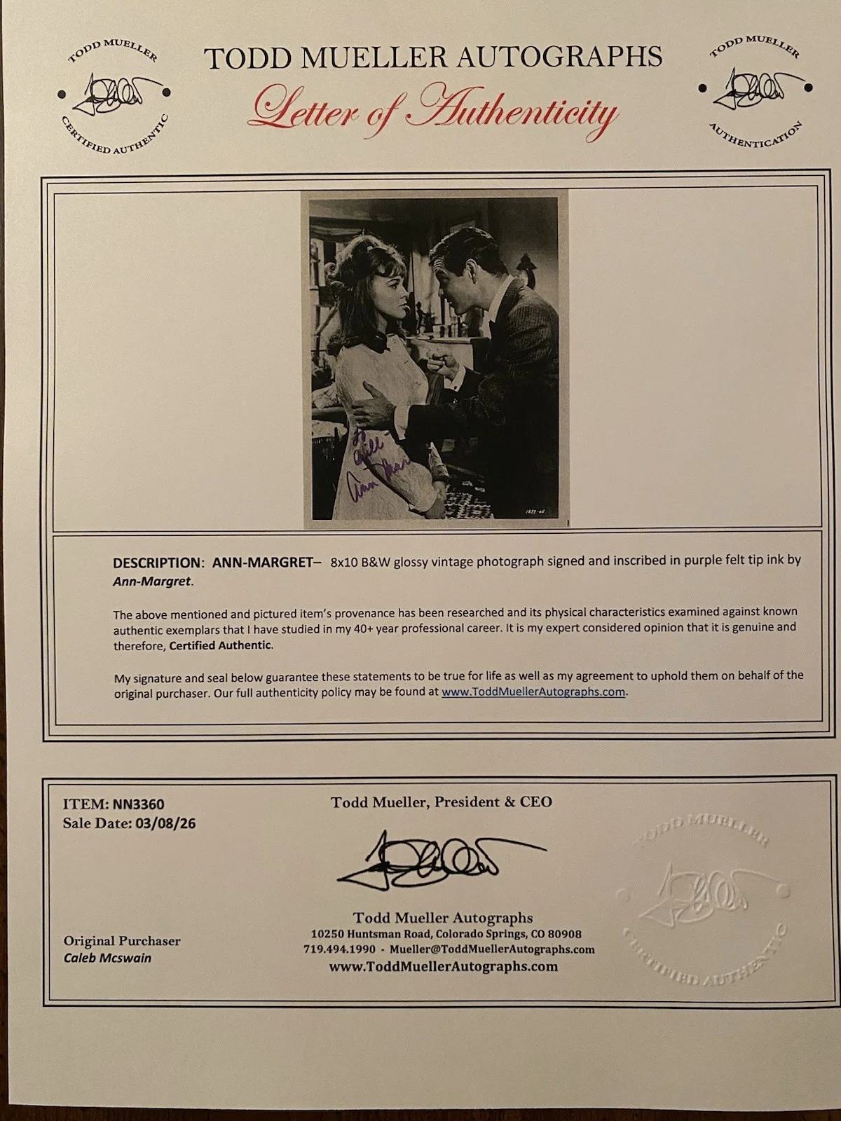 Ann Margret — Ann Margret Signed Autographed Photo With COA Bye Bye Birdie Viva Las Vegas, изображение 4