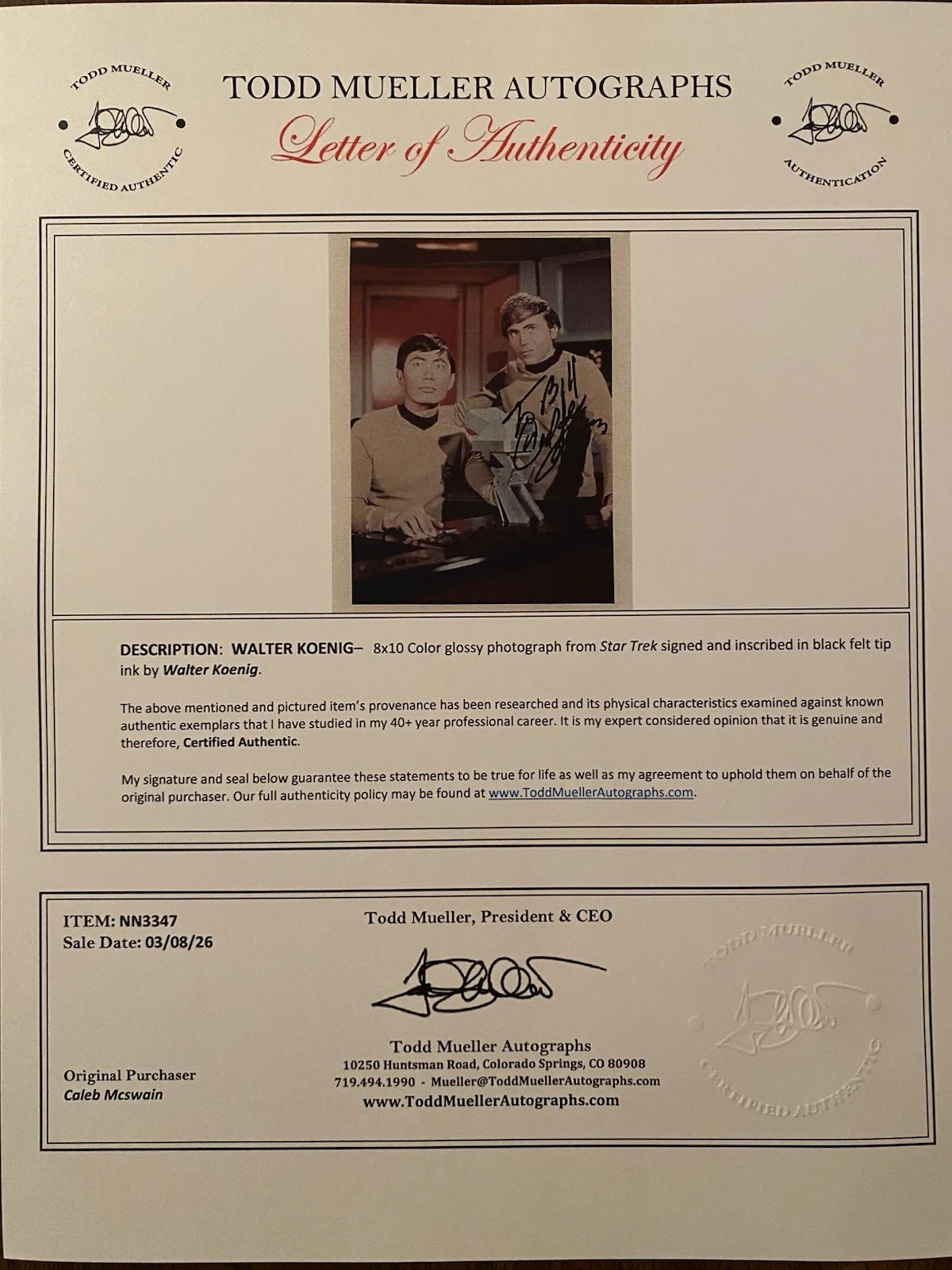 Walter Koenig — Walter Koenig Signed Autographed Photo With COA Star Trek The Original Series, image 4