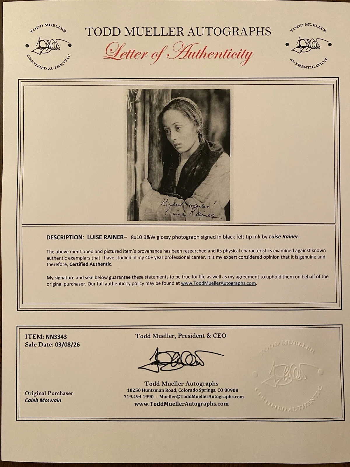 Luise Rainer — Luise Rainer Signed Autographed 8x10 Photo With COA The Good Earth, изображение 4